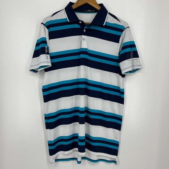RLX Ralph Lauren Other - RLX Ralph Lauren Polo Shirt Men's L Blue Striped‎ TPC Golf Tournament Logo